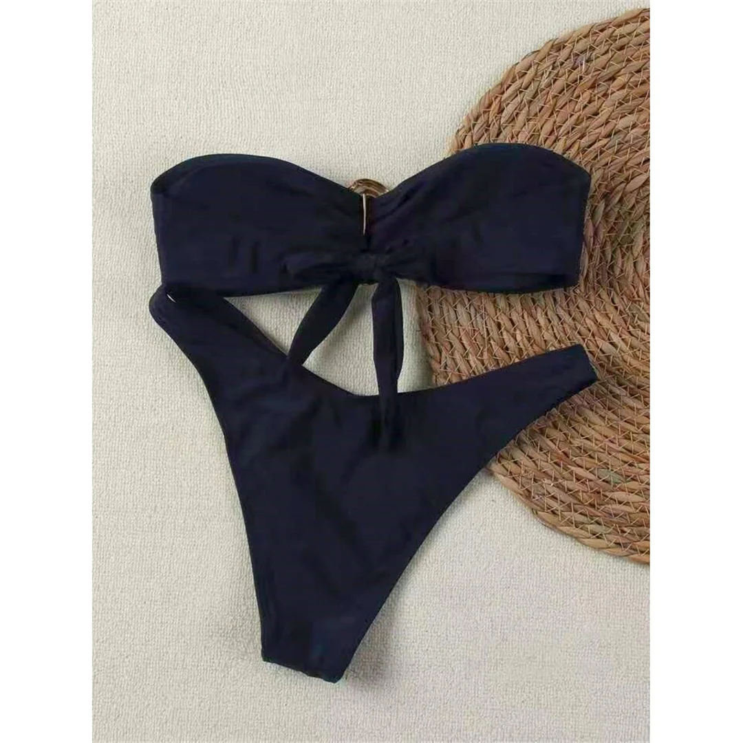 7 Farben Bandeau Metallring Brasilianischer Bikini Damen Badeanzug Frauen Bademode Zweiteiliger Bikini-Set Badeanzug Schwimmanzug V6516 – Detail 31
