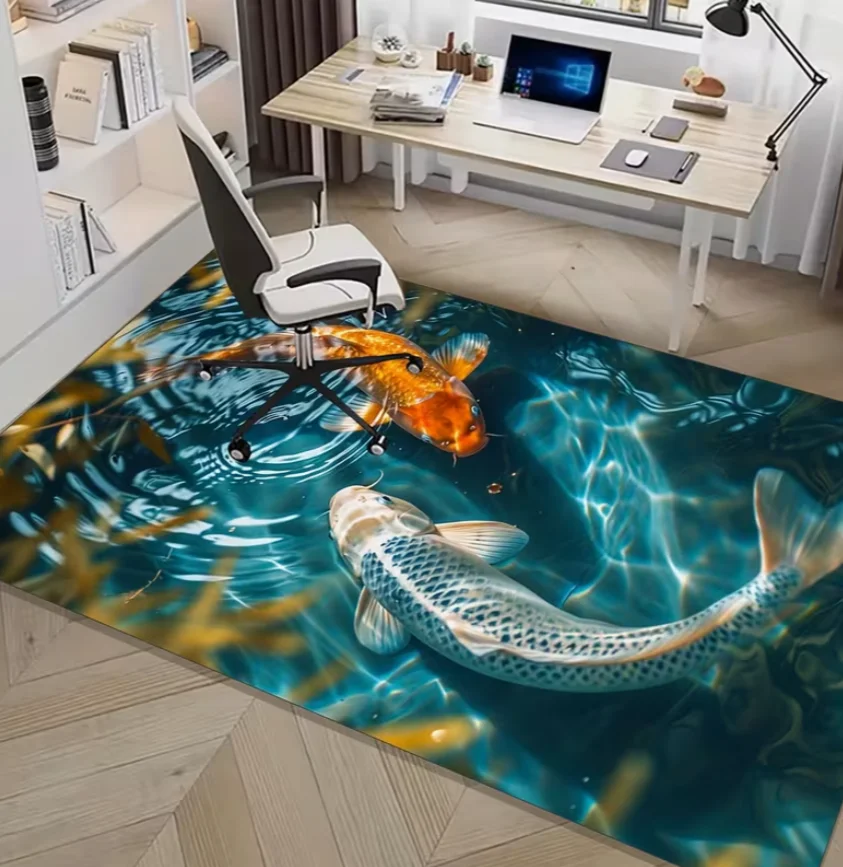 Living Room Rug Koi Fish Pond Theme Carpet Non-Slip Soft Easy To Clean Durable New Chinese Zen Decor Area Home Decor Mat