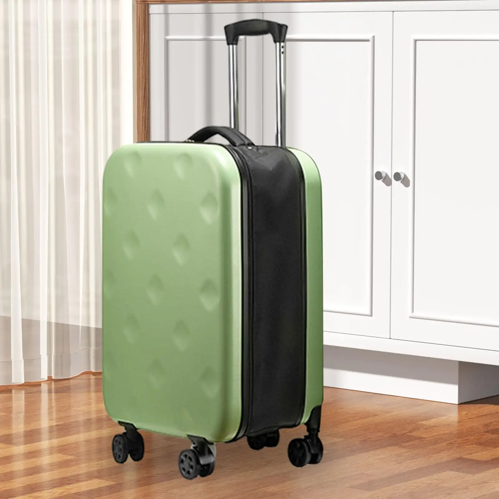 Collapsible Suitcase Carry on Luggage Scratch, Water & Impact Resistant Hard Shell Green Travel Suitcase Folding Trolley Case