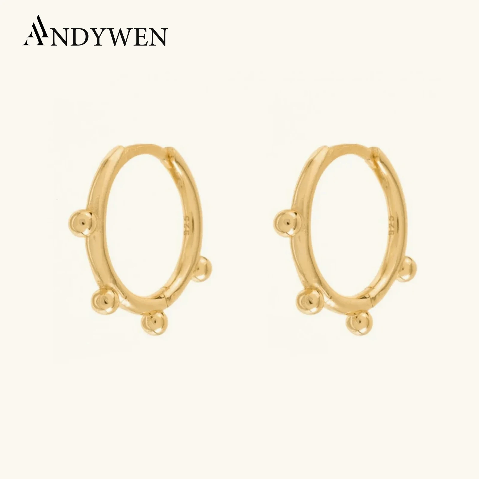 

ANDYWEN 925 Sterling Silver 10.5mm Big Plain Hoops Thin Huggies Ring Earring Circle Beads Simple Women Luxury Rock Punk Jewelry