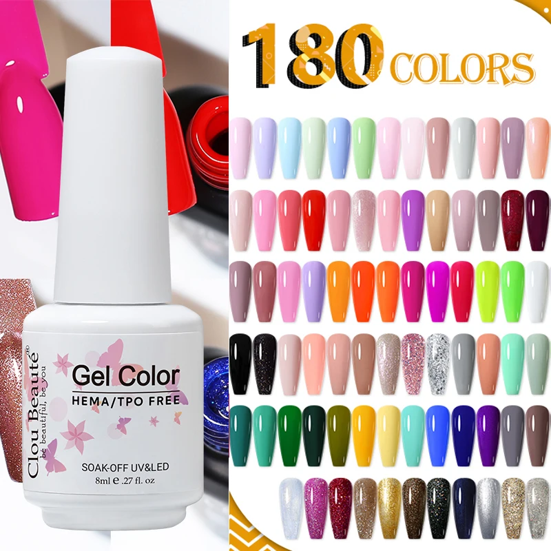 Clou Beaute 8ml Gel Vernis à Ongles Sans HEMA/TPO pour Nail Art, Base et Top Coat, Couleurs Gel, Vernis Semi-Permanent UV, Fournitures de Manucure