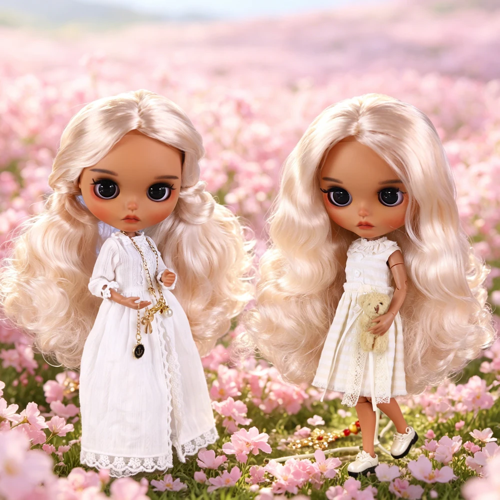 

ICY DBS Blyth Doll 1/6 BJD Gold Curly Hair Women's Customized Hand Carved Eyebrow, Lip, and Facial Gift, Available in Nude and O