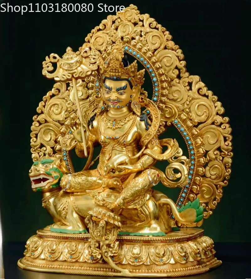Copper Gilding Vaishravana buddha statue Lion Zambala Vaisravana sculpture,44cm,35cm,22cm