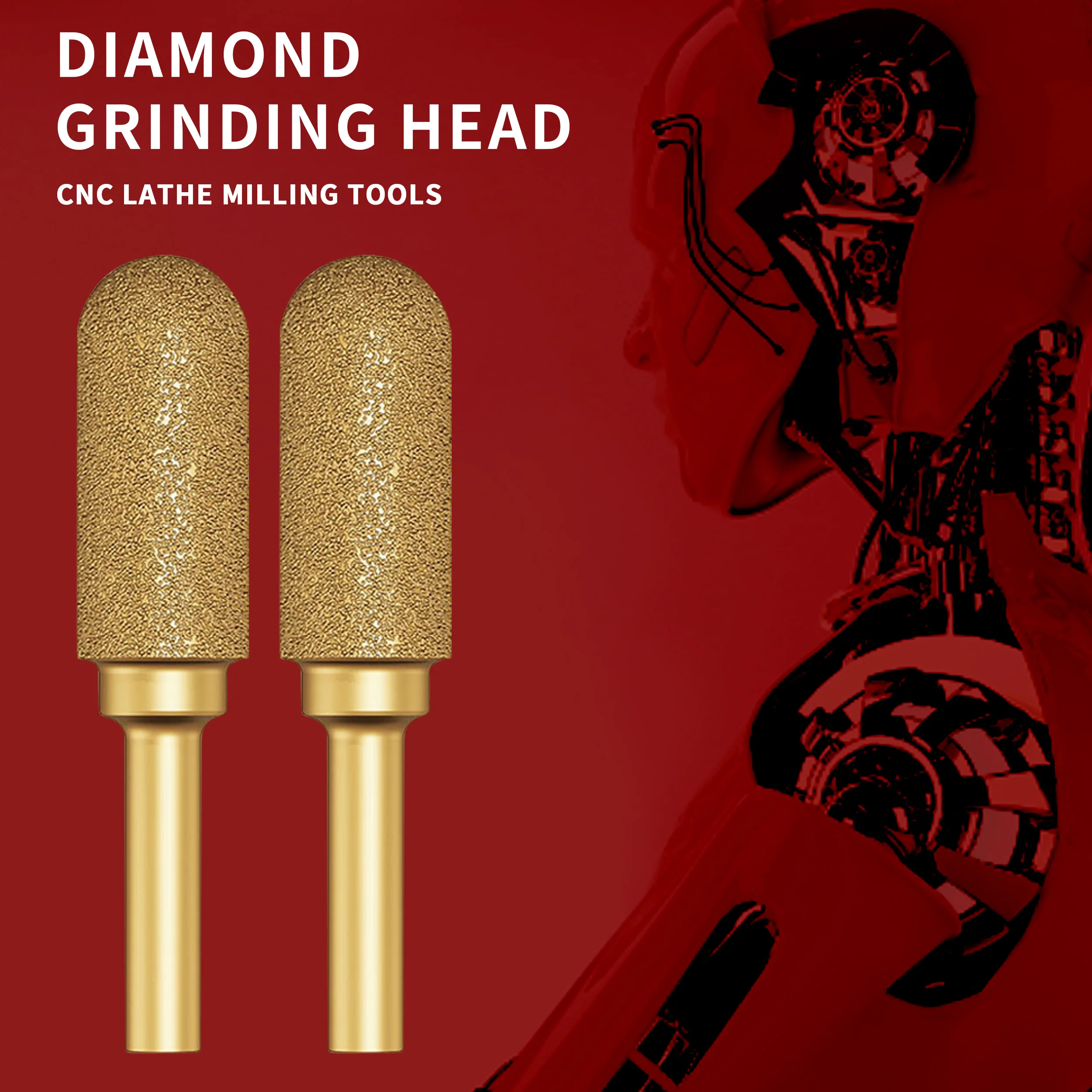 6mm Diamond Grinding Head Cylindrical Bullet Alloy Jade Cast Iron Grinding Rod Hand Electric Drill Polishing Brazing Grind Head