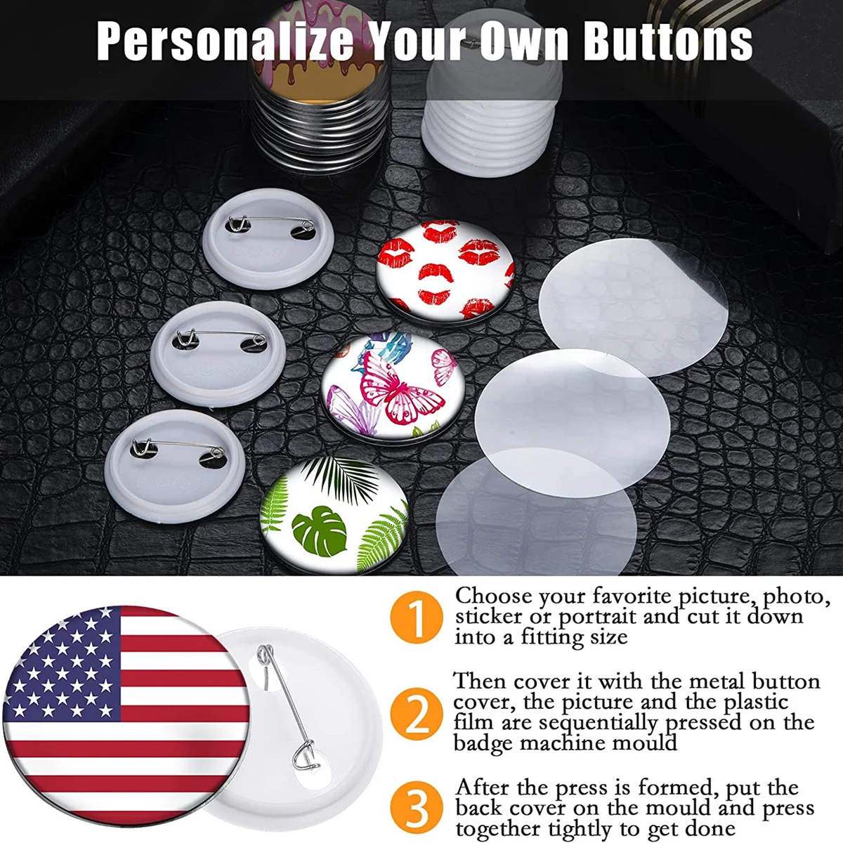 أجزاء صانع زر شارة فارغة ، 25/32/37/44/50/56/58/75 مللي متر لأجزاء مستلزمات آلة صانع الأزرار مجموعة شارات ذاتية الصنع 100/200 قطعة