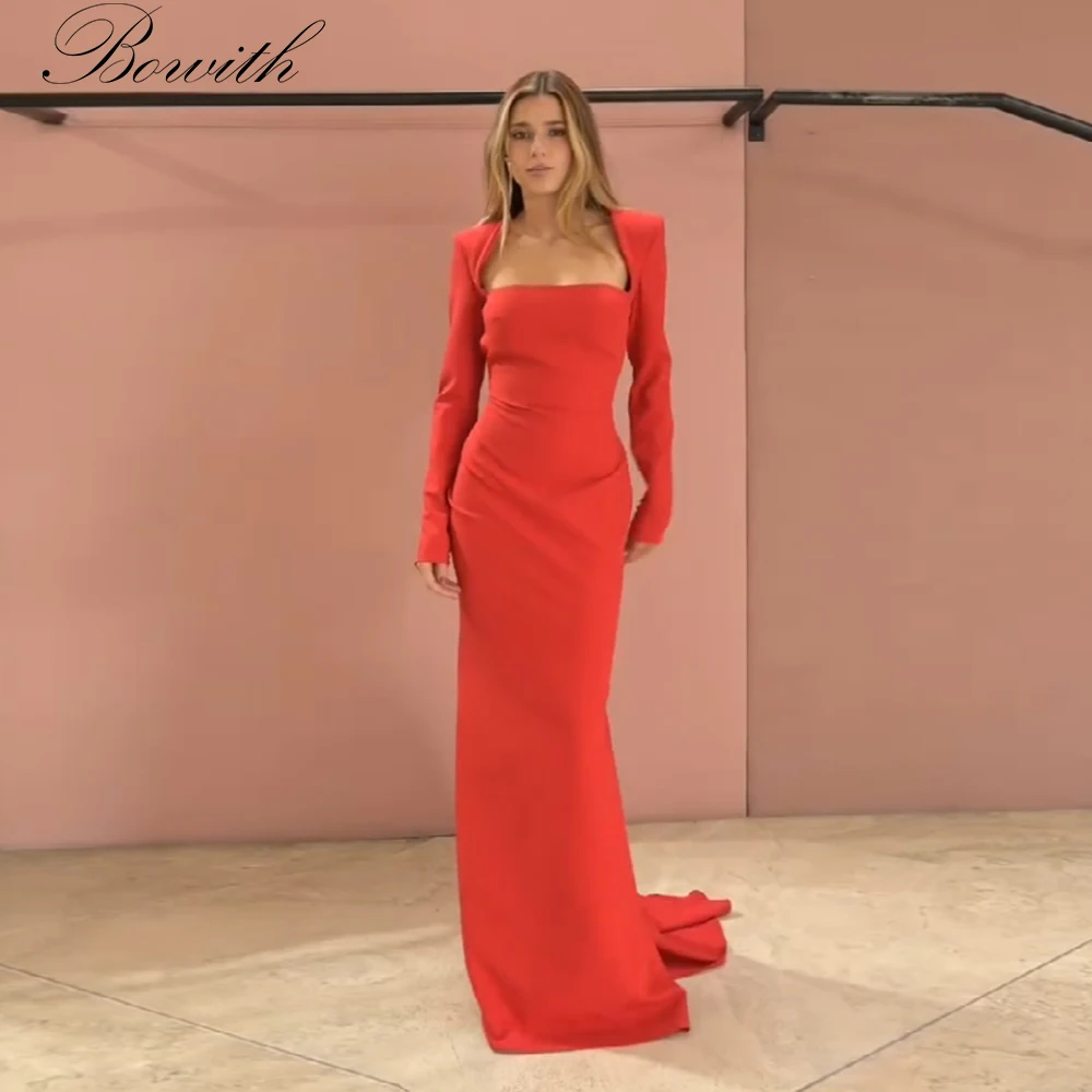 

Bowith Square Collar Long Sleeves Evening Dresses Women Elegant Backless Floor Length Prom Gowns Party Dress vestidos de fiesta