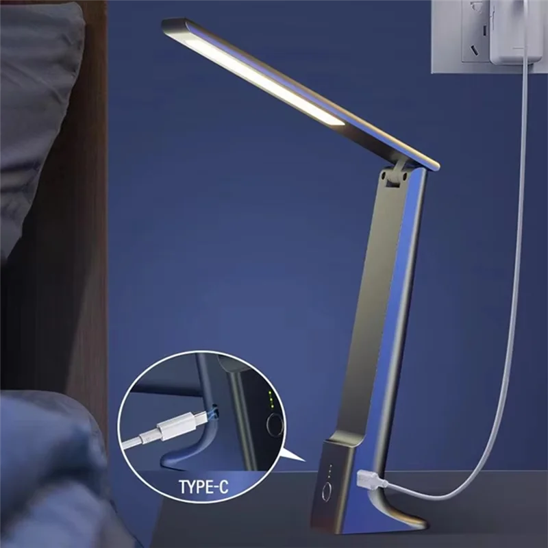 

AT51-Foldable LED Desk Lamp With Dual Charging & Plug-In Options, Eye Protection For Study, Bedroom Bedside Light