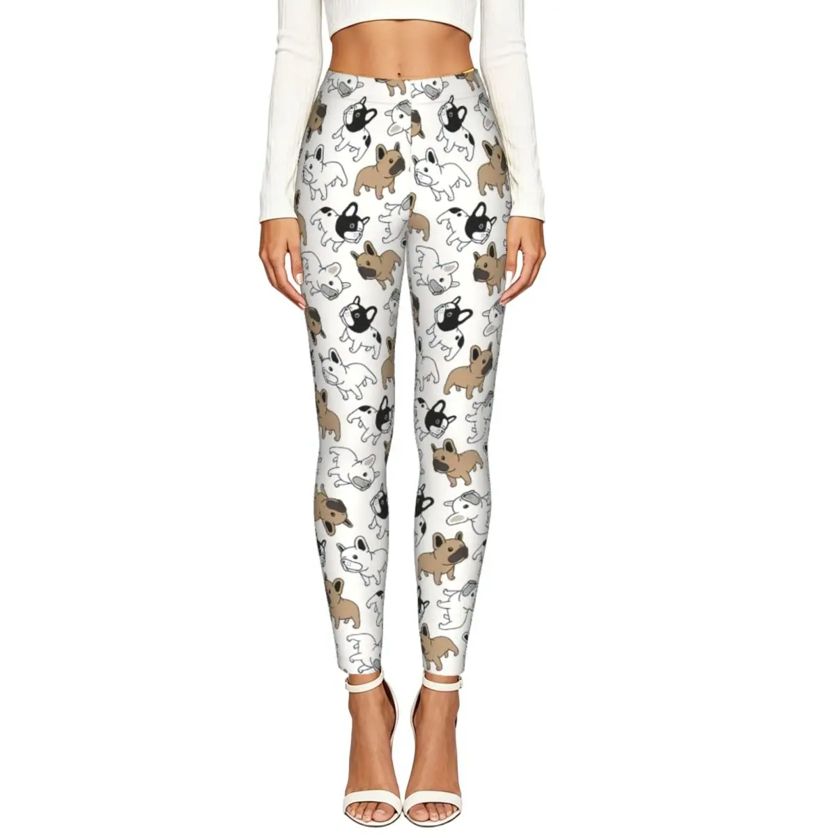Casual Ladies Slim Leggings French Bulldog Elastic High Waist Sports Daily Wear Trousers