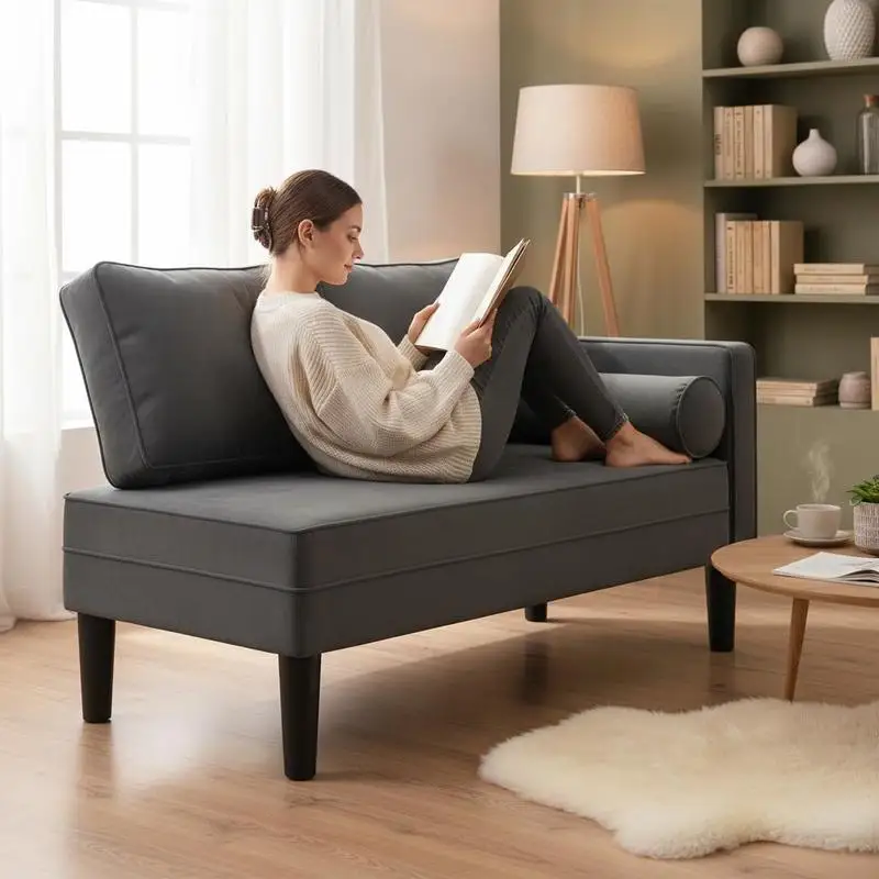 Chaise longue avec coussins : Chaise longue luxueuse en velours pour se détendre dans le salon. 116,5 x 62 x 57,5 ​ ​ cm