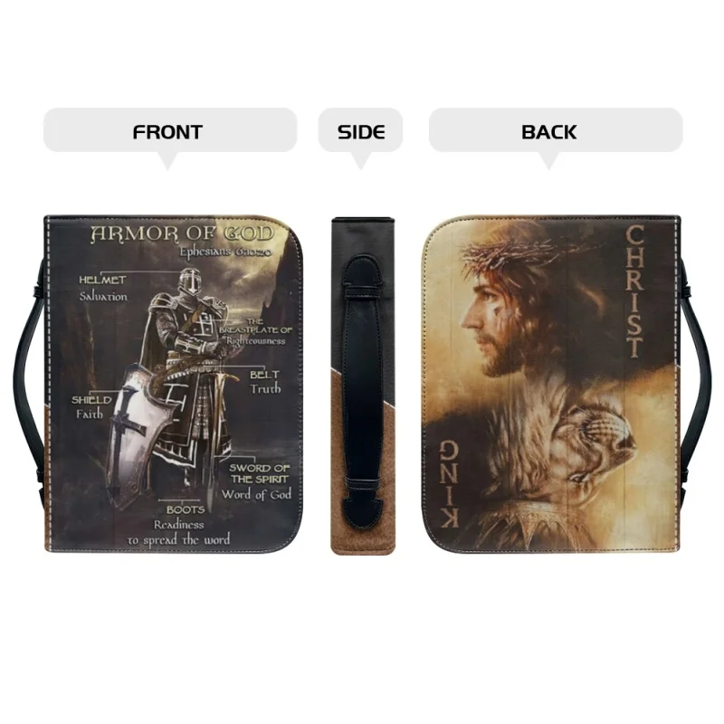 Classic Leather Print Bible Bag for Women Zipper Handle Handbags Bible Hymns Custom Bible Cover Case Carrying Bible Storage Bags