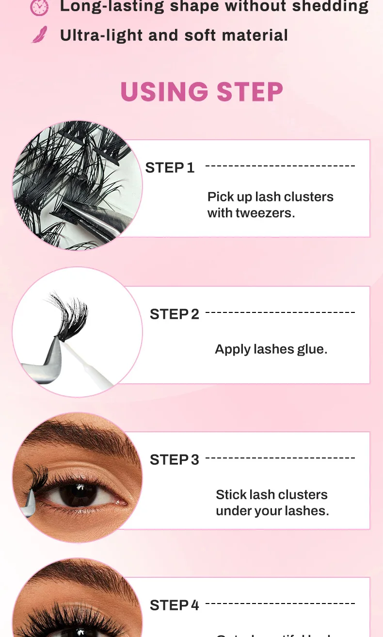 MIAOJIE Einzelne Wimperncluster, natürlich, dicht und voluminös, 30D 40D 50D 60D 80D 100D, gemischte Längen, DIY Wimperncluster – Detail 8
