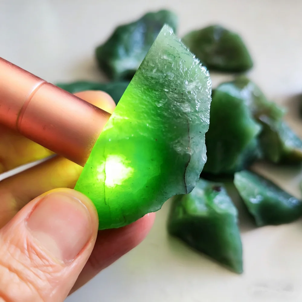 Dulong Jade Stone Precious Treasure from Natural Green Jadeite Stone Mineral Specimens Crystal Stone Home Decoration Stone