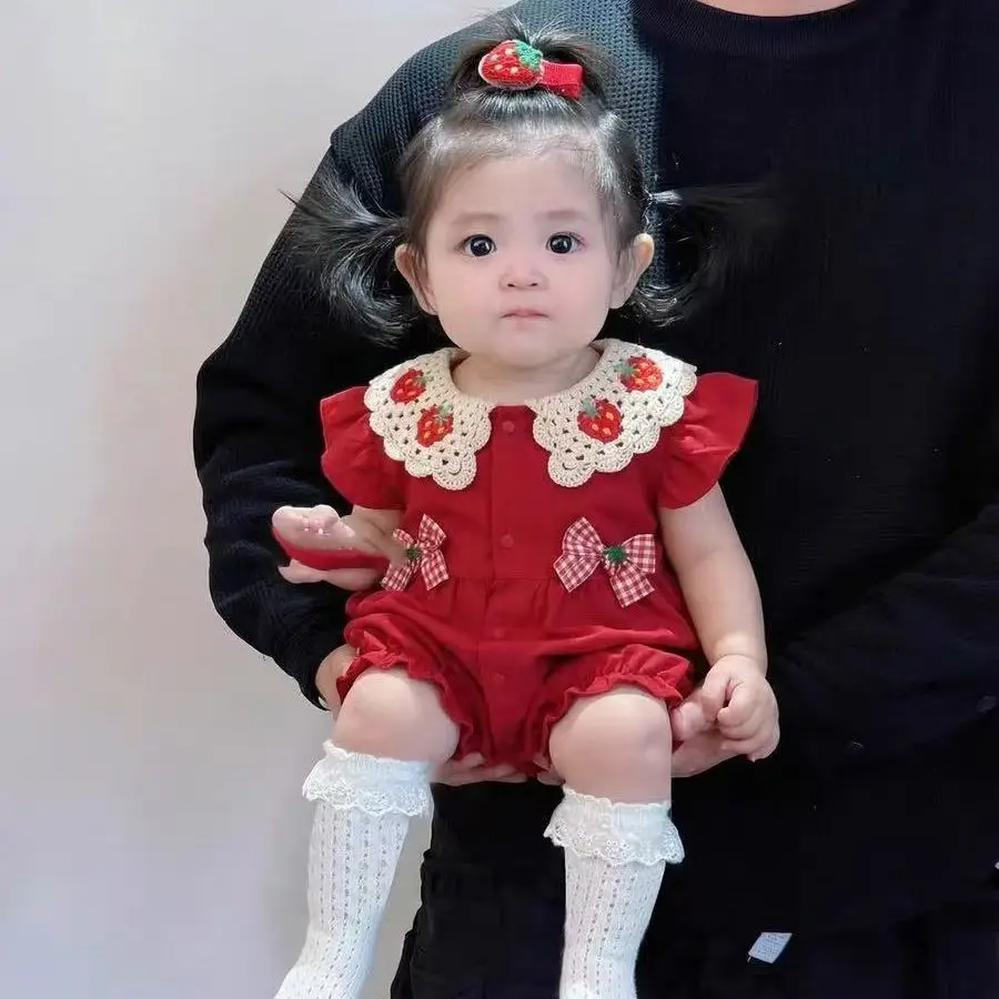 Summer New Girls Baby Thin Style Small Flying Sleeve Rompers Newborn Girls Cute Bow Cartoon Romper 2026 New