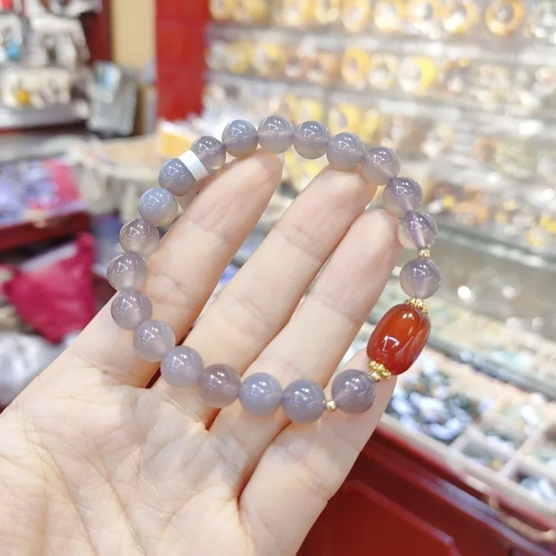 Smoke Purple Agate Round Bead Bracelet