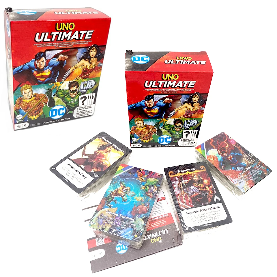 UNO Ultimate Marvel Card Game con 4 carte Foil da collezione, NO Mercy Card Game Character-mazzi a tema e regole speciali