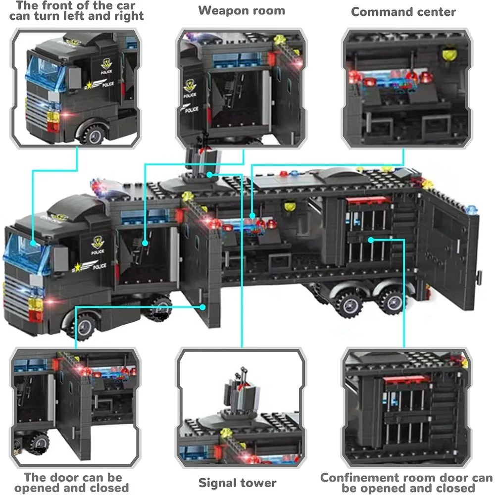 

1102PCS 8IN1 Black Hawk SWAT Eight-in-One City Police Command Vehicle Toy for Teenagers Suitable for Collectors