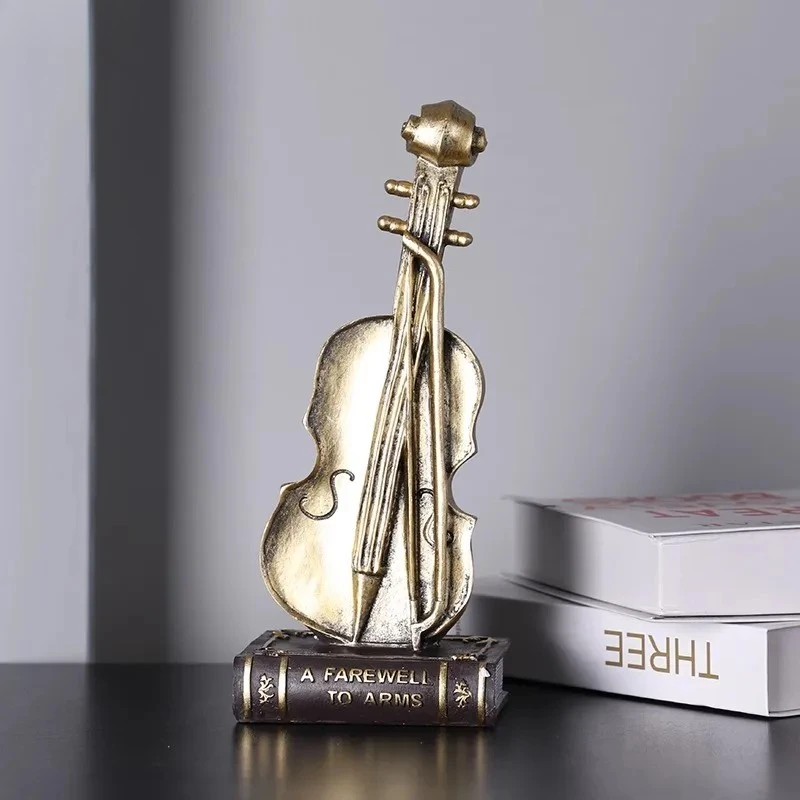 Golden Violin/Sax Musical Instrument Model Statue Desk Decoration Modern Crafts Violin Sculpture Ornaments Room Aesthetic Decor