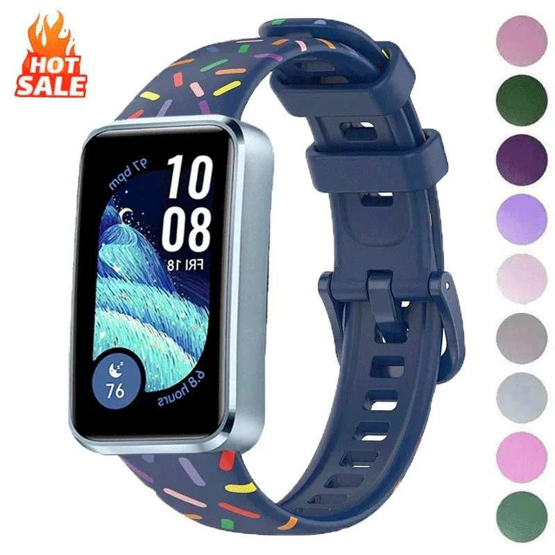 Bedrucktes Silikonarmband für Huawei Band 10, 9, 8, verstellbares Armband, Zubehör für Huawei Band 8, 9, 10, Sport, austauschbares Armband