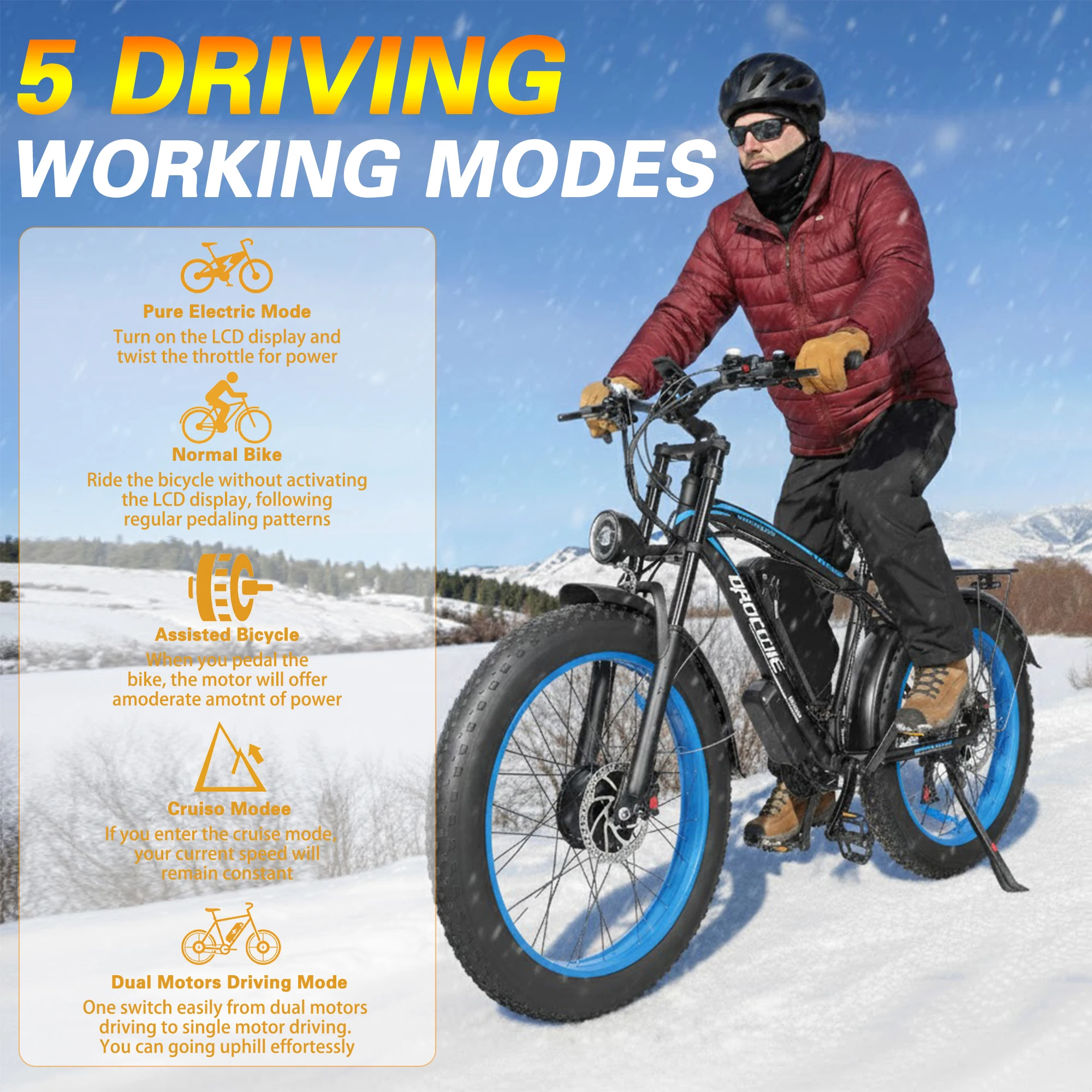 BAOLUJIE จักรยานไฟฟ้ามอเตอร์คู่ 3000W/5000W สำหรับผู้ใหญ่，มอเตอร์ไซค์ไฟฟ้าแบตเตอรี่ 48V/52V，ความเร็วสูงสุด 38 ไมล์ต่อชั่วโมง