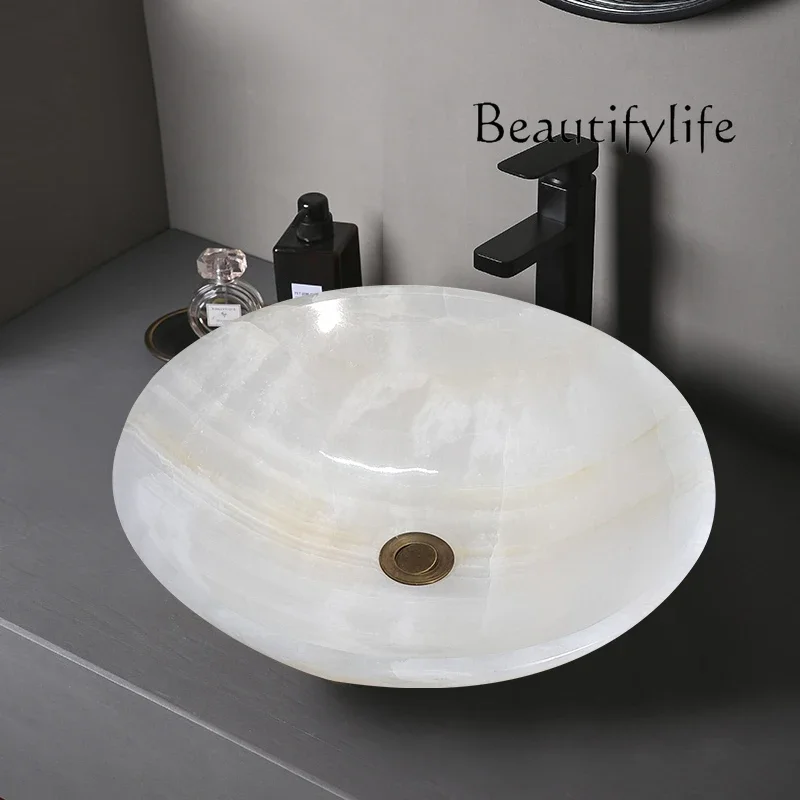 

BJ Minimalist Bathroom Small Apartment Natural Jade Wash Basin Marble Art Stone Wash Basin