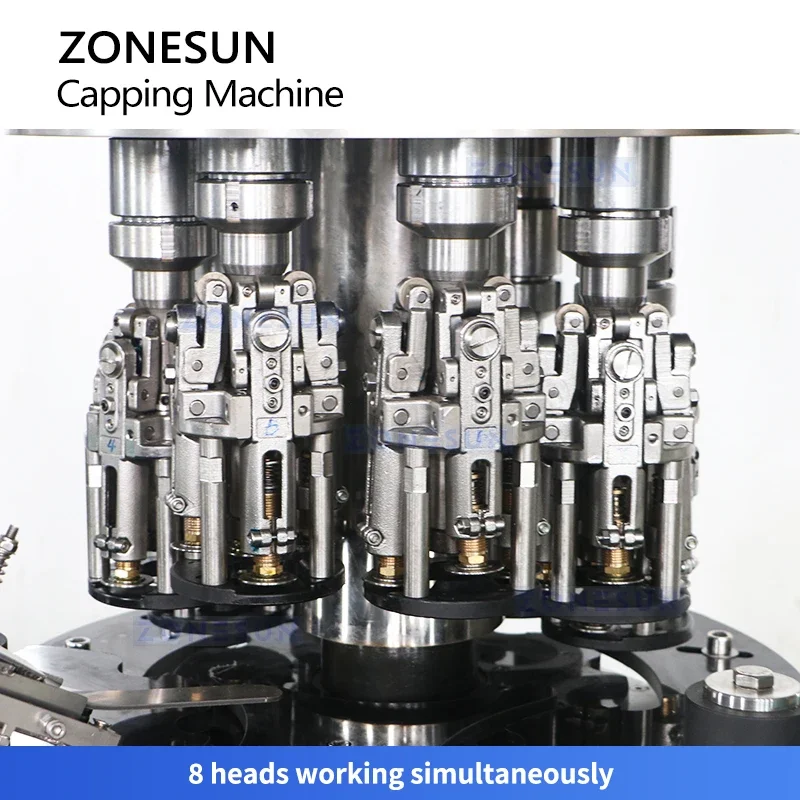 Machine de capsulage ZONESUN ROPP 8 têtes à distance, équipement de capsulage de Pilfer verde à grande vitesse ZS-XG440C8