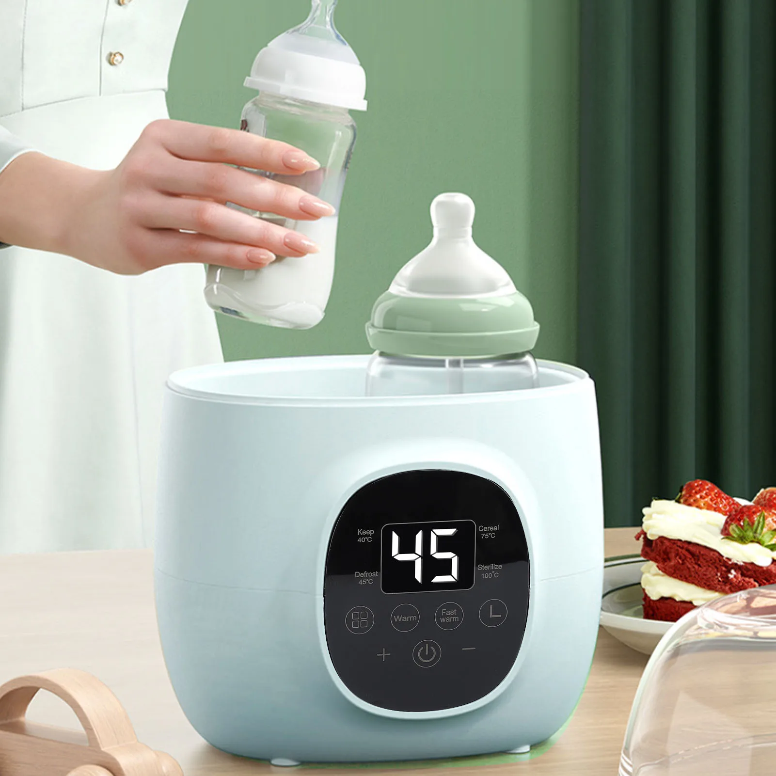 Baby Bottle Warmer 200W PP Multifunctional Fast Heating Baby Food Milk Warmer with Defrost for Breastmilk All Bottle Sizes