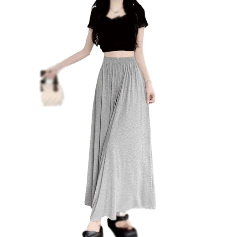 Women Chic Fashion Side Loose Wide Leg Pants Vintage High Elastic Waist Drawstring Female Trousers Mujer Loose Pants