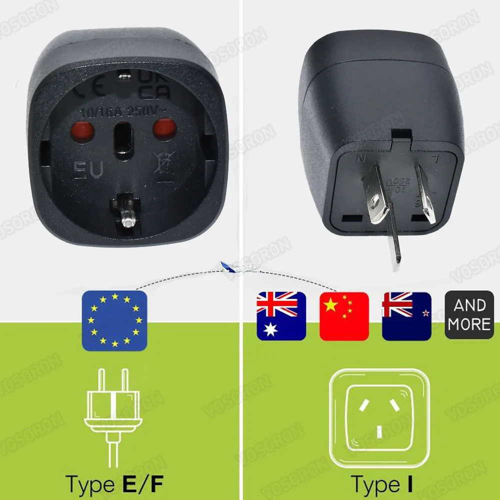 EU to AU Travel Adapter Overload Protection Wall Charger Spanish 2-Pin Europe to 3-Pin AU for Travel /Home