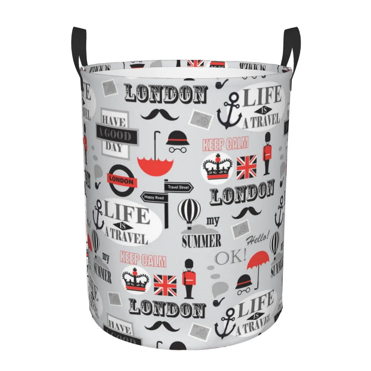 British London Newspaper Texture Laundry Basket Foldable UK United Kingdom Symbol Toy Clothes Hamper Storage Bin for Nursery