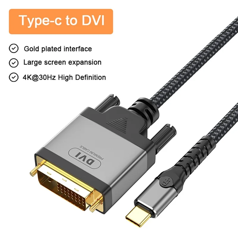2m Type-C USB C to DVI Adapter Cable 4K 30Hz DVI(24+1) Male Video Converter Cord Adapter Cable for TV Monitor Projector MacBook
