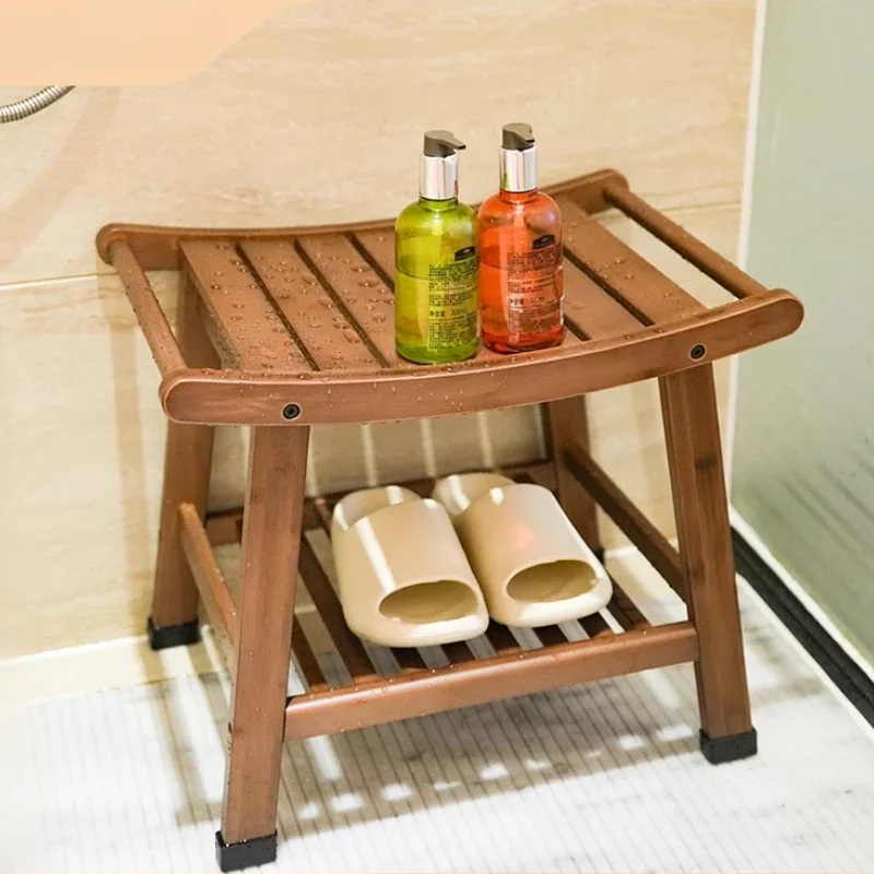 Anti-slip Bamboo and Wood Bath Stool Household Bathroom Old Man Pregnant Woman Special Shower Stool Porch Change Shoe Stool