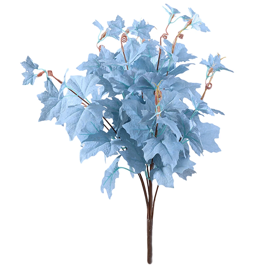 Hojas artificiales, tela de planta, ramo de hojas de imitación, decoración de plantas de simulación para el hogar, azul claro