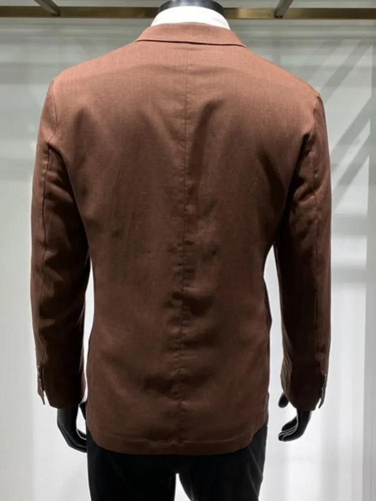 Business Casual Male Blazer Solid Color Turn Down Collar Mens Suit Jacket Breathable Single-Breasted Long Sleeves Outerwear