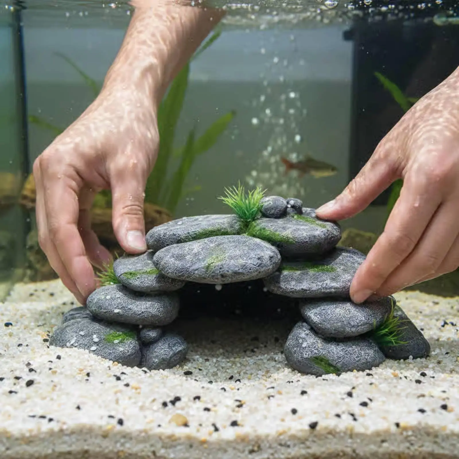 Pebble Resin Cave No Edges Fish Cave Low Maintenance Stacked Pebble Ornament