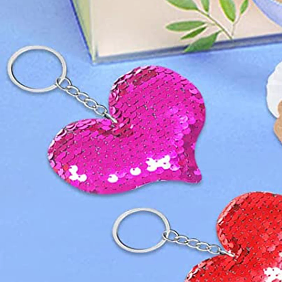 15pcs Flip Sequins Love Heart Key Chain Fashionable Luggage Accessories Pendant, Children Adult Party Gifts Back To School Gifts