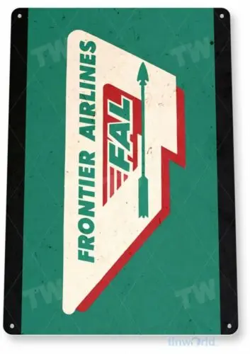 FRONTIER 11 X  8 TIN SIGN AVIATION AIRPLANE AIRCRAFT RETRO LAGUARDIA LAX JFK-Aluminum
