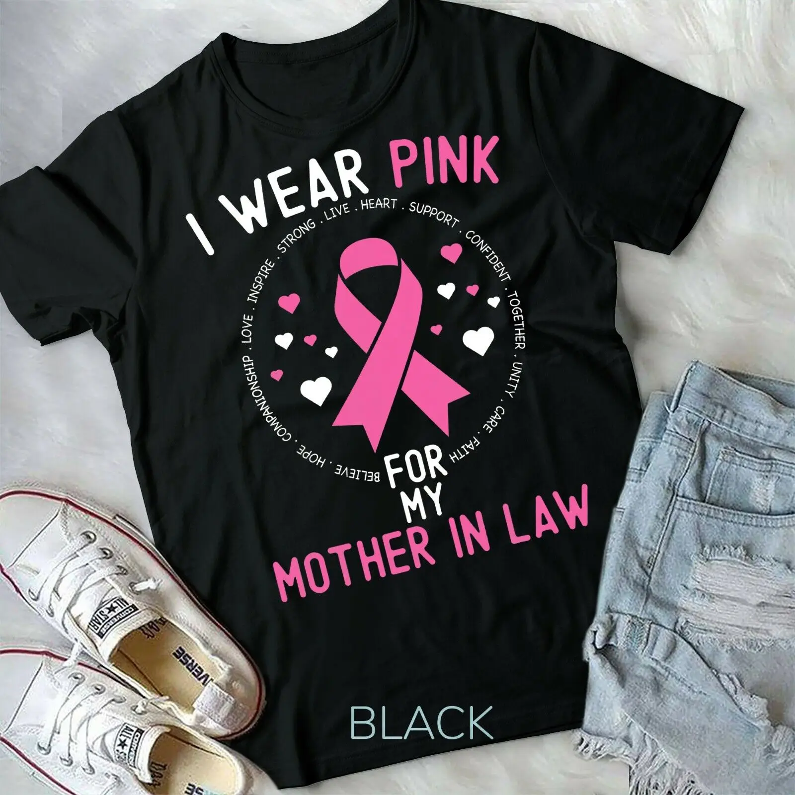 I Wear Pink For My Mother In Law Breast Cancer Support T-Shirt Unisex T-shirt