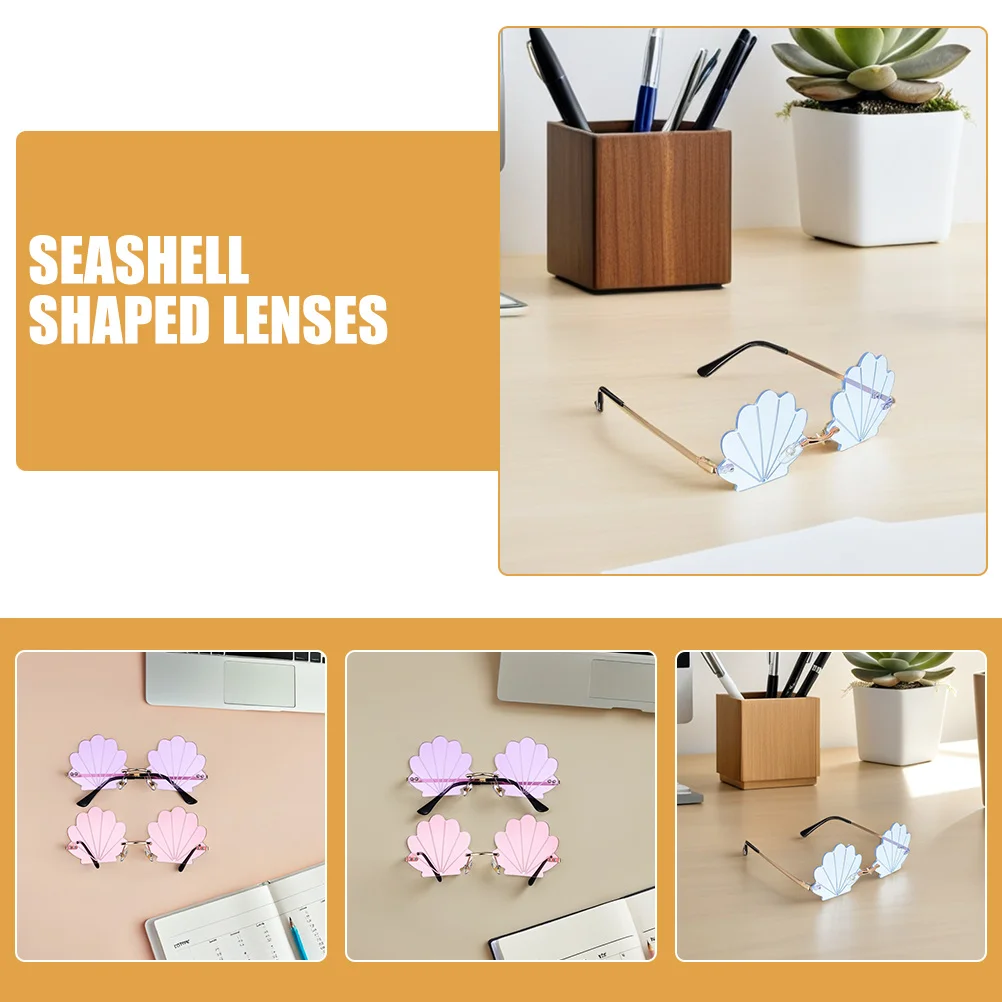 Lunettes de soleil en coquillage amusantes sans bords, 3 pièces, nouveauté d'été, plage, fête, accessoires de stand Photo, lunettes de soleil irrégulières