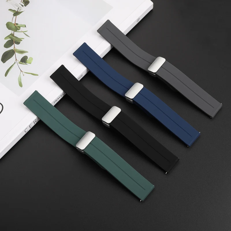 22mm Soft Silicone Wactchband for Casio MDV-106 107  MTP-1374 1375 EFS-S510 EFV-540 EFR-303 Strap Bracelet Magnetic Fold Buckle