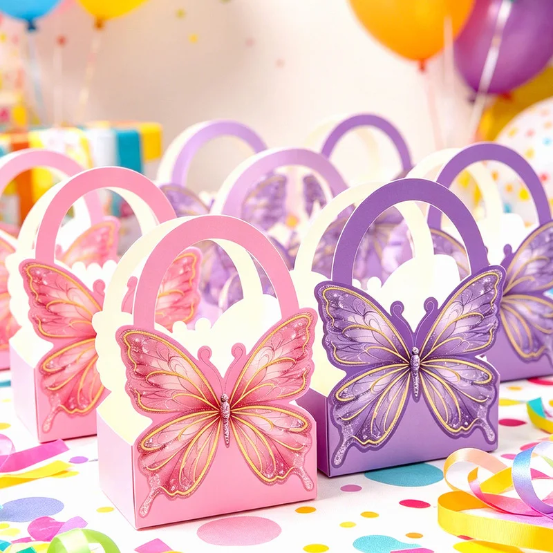 2Pcs Butterfly Handheld Candy Gift Boxes Pink Purple Wedding Party Favor Boxes Wedding Party Candy Packaging Supplies