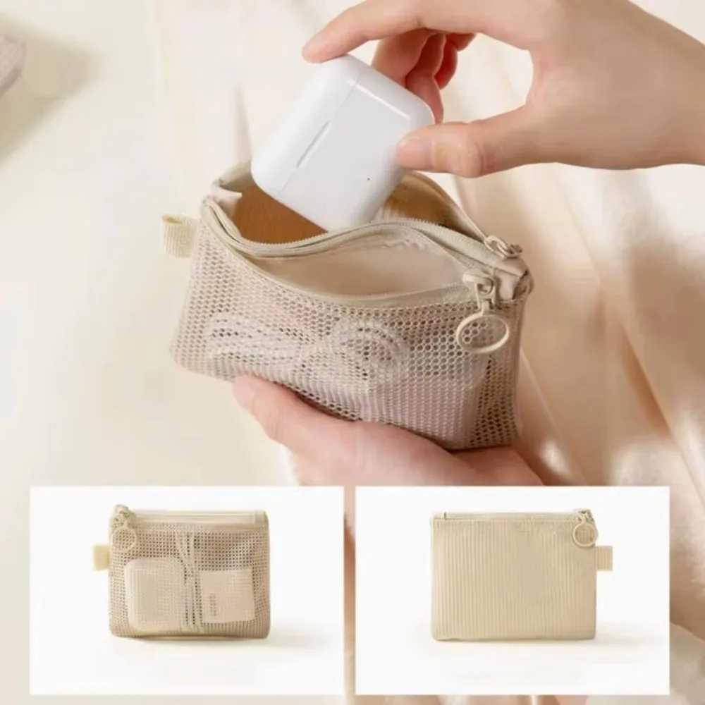 Versatile Double Zipper Mesh Organizer Pouch Polyester Dual-Layer Makeup Bag Multi-size Cosmetics Pouch Travel