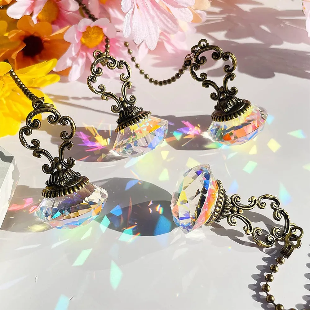 RIRI 4 قطع مروحة سقف كريستالية اصطناعية سلاسل سحب سلسلة تمديد مع موصل لمصباح مكتب مروحة السقف الخفيفة