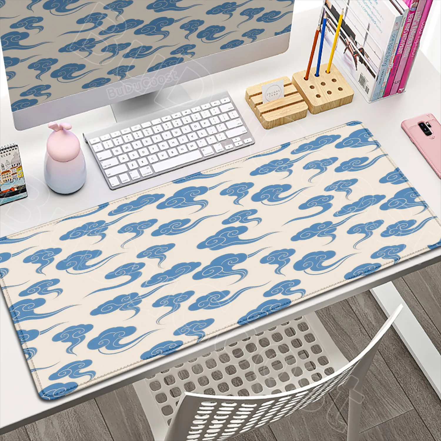 

XXL Dense Cloud Mousepad Pastel Clouds Desk Mat Kawaii Cartoon Mouse Pad Rubber Table Mat Extended Gaming Lock Edge Keyboard Mat