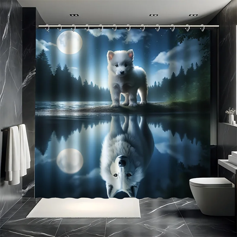 

Набор занавесок для душа с узором «Белый волк» — аллегорический дизайн, «Король щенка до волка», полиэфирная ткань, современный декор для ванной комнаты