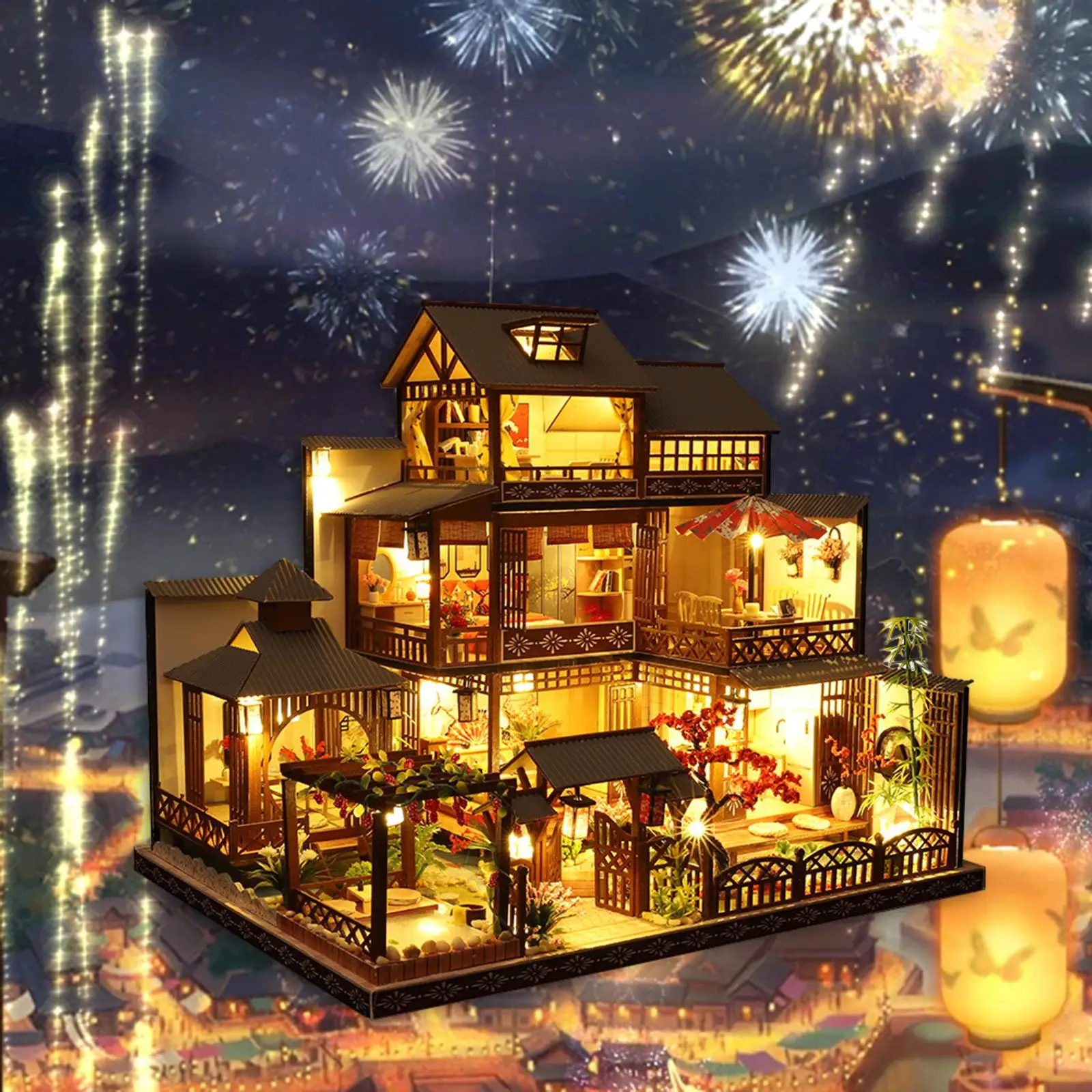 Creative Japanese Assembly Miniature House Kit 1 24 Scale Wooden Dollhouse with Furniture and Dustproof Cover for Kids Adults