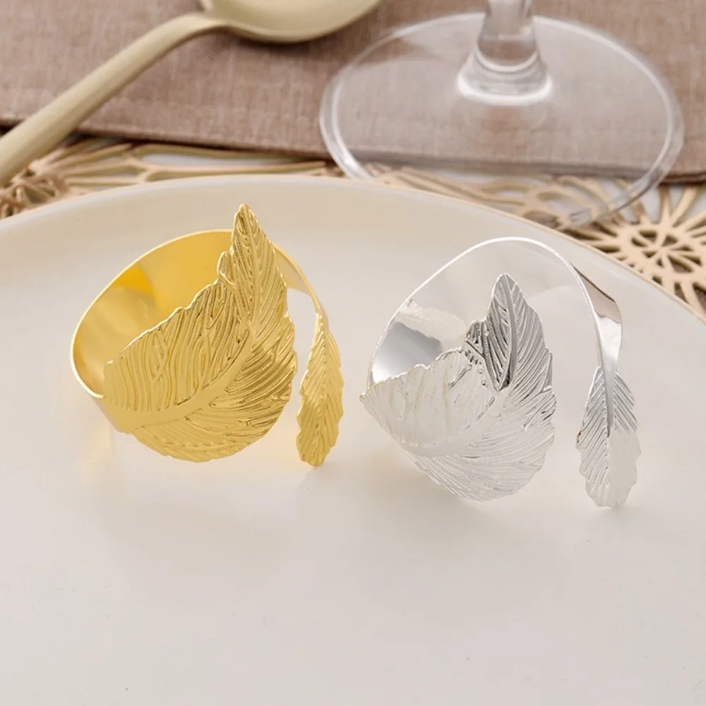 6PCS Delicate Leaf Napkin Ring Metal Reusable Napkin Ring Holder Gold/Silver Decorative Napkin Clasp Restaurant