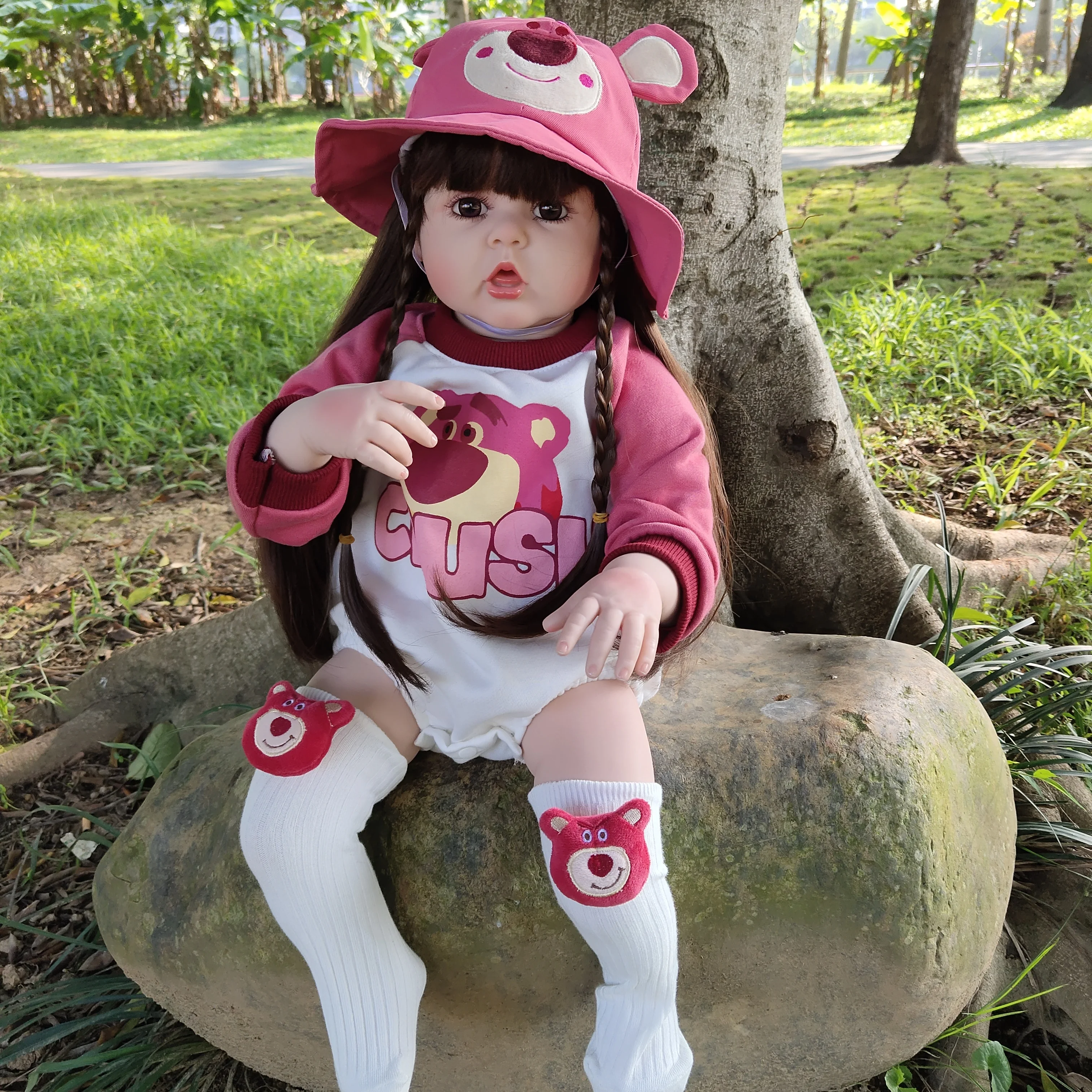 Sucking Finger Cloth Toddler Girl Doll Toy 24 Inch Vinyl Silicone Baby Reborn Princess Girl Big Doll