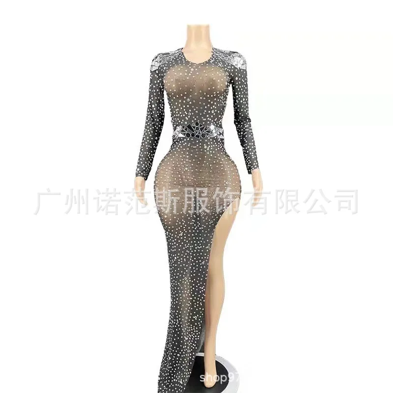 High Quality Womens Bar Mitzvah Crystal Diamond Sexy Black Club Dress High Split Up The Ante Womens Annual Meeting Party Dresses