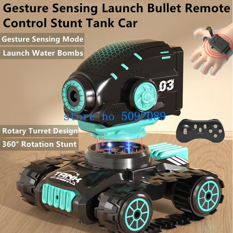 

Watch Gesture Sensing Launch Bullet RC Tank Car 360°Rotate Multiplayer Competition Dynamic Music Mini Remote Control Stunt Car