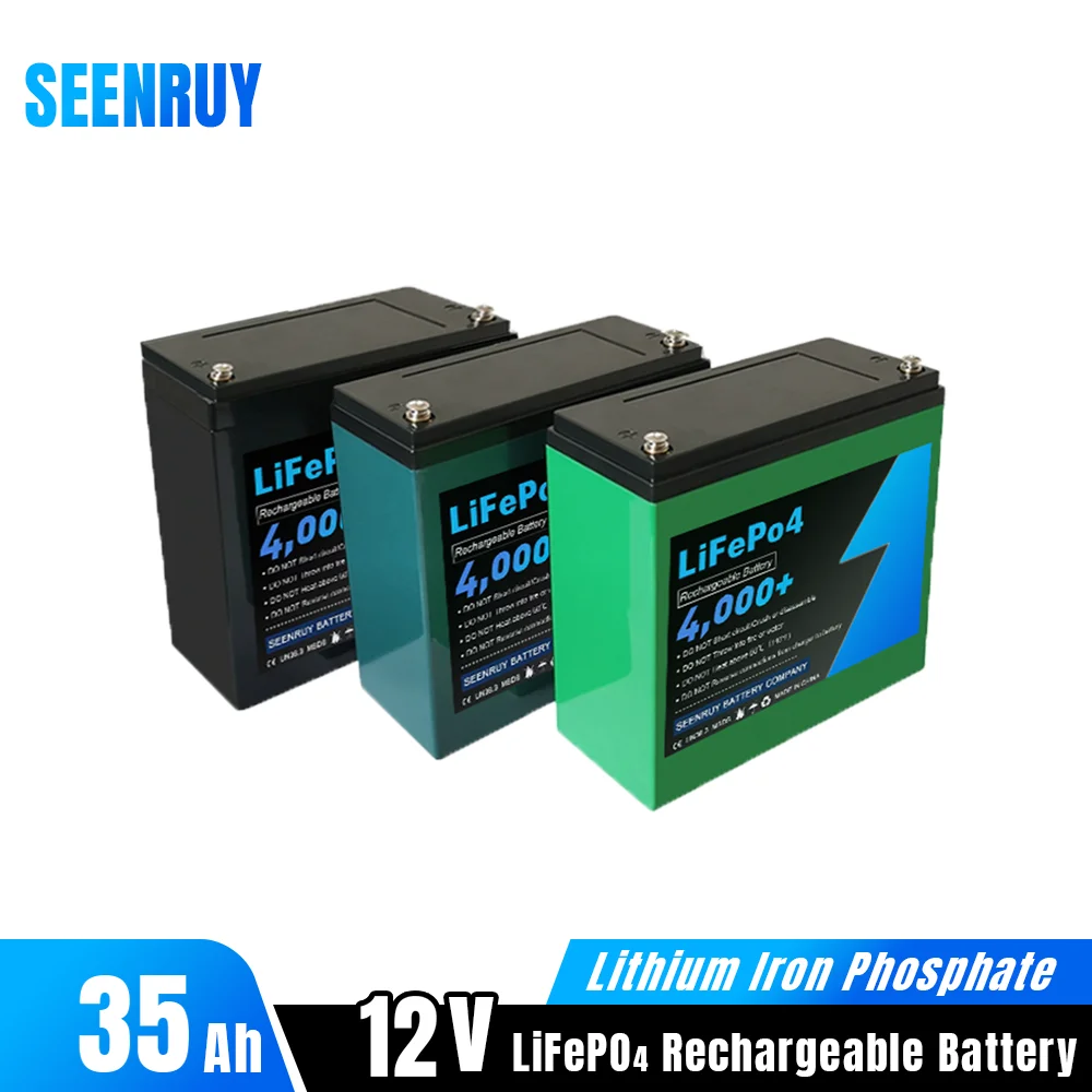 12V 35Ah Lifepo4 Rechargeable Battery Pack Built-in BMS Deep Cycle for Trolling Motor Golf Gart Kids Scooter Power Wheelchairs